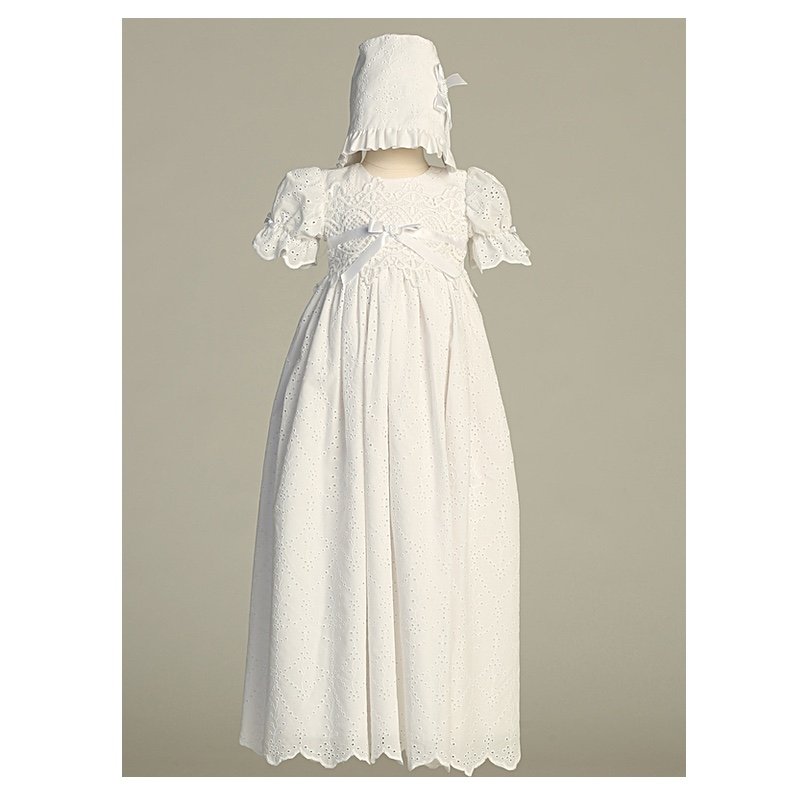 'sabrina' embroidered cotton eyelet christening gown